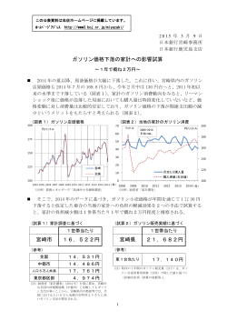 ガソリン価格下落の家計への影響試算 宮崎市 16，522円