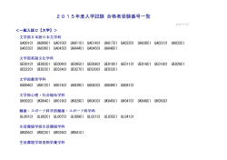 2015年度入学試験 合格者受験番号一覧