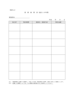 （様式4） 業 務 経 歴 書（過去10年間） 事業者名 平成 年 月 日 発注者