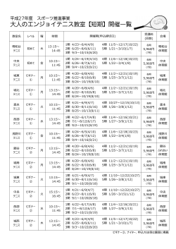 大人のエンジョイテニス教室【短期】開催一覧