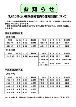（火）新潟支社管内運転計画について