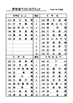学年別ベスト10プリント