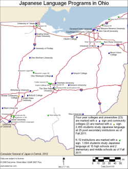 Map--2012 Ohio K-16 Japanese Language Programs.bmp