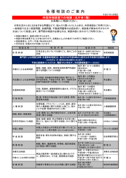 平成27年度相談窓口の一覧表（PDF：129KB）