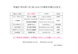 （水）より、バス停名（一部）