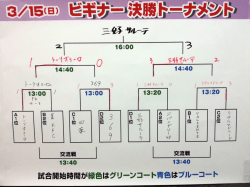 試合開始時間が緑色はグリーンコート青色はブルーコート