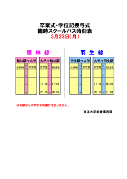 卒業式・学位記授与式 臨時スクールバス時刻表 館 林 線 羽