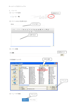 ホームページ入力マニュアル 1．ニュース ① ニュースの追加 ② タイトル
