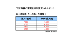下記路線の運賃を追加設定いたしました。 2015年4月1日～5月31日