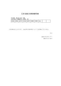 三次合格は以上となります。上記以外の学部学科について