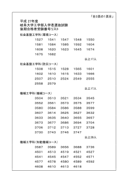 後期合格者受験番号リスト 岐阜大学工学部入学者選抜試験 平成 27年度