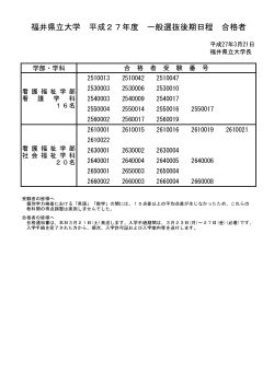 福井県立大学 平成27年度 一般選抜後期日程 合格者