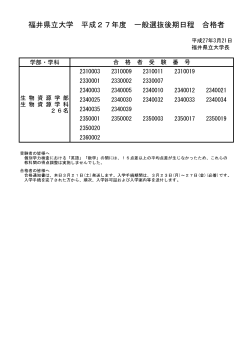 福井県立大学 平成27年度 一般選抜後期日程 合格者
