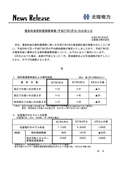 電気料金燃料費調整単価(平成27年5月分)のお知らせ;pdf