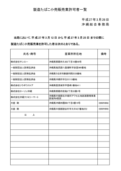 製造たばこ小売販売業許可者一覧;pdf