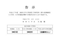 合格発表告示 - 琉球大学工学部;pdf