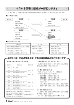 4月から役場の組織が一部変わります 4月12日は、北海道知事選挙