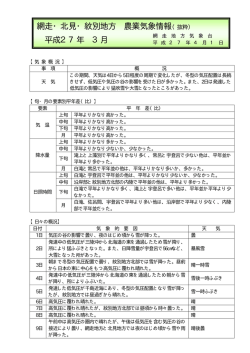 網走・北見・紋別地方 農業気象情報 平成27年 3月