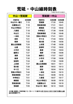 荒砥・中山線時刻表
