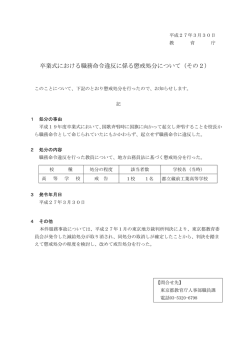 卒業式における職務命令違反に係る懲戒処分について（その2）
