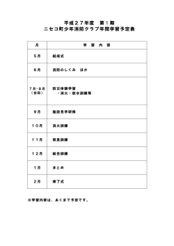 平成27年度 第 1 期 ニセコ町少年消防クラブ年間学習予定表