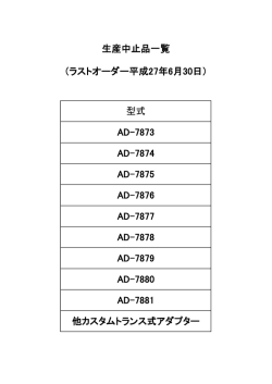 生産中止品一覧 （ラストオーダー平成27年6月30日） 型式 AD