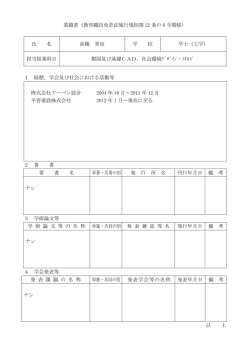 業績書（教育職員免許法施行規則第 22 条の 6 号関係） 氏 名 高橋 晋也