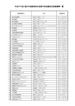 平成27年度 福井市高齢者肺炎球菌予防接種指定医療機関一覧