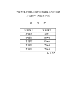試験区分 受験番号 看護師 S5001 看護師 S5002 看護師 S5003 看護