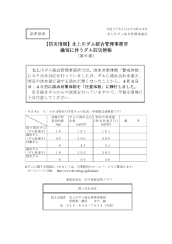 【防災情報】北上川ダム統合管理事務所 融雪に伴うダム防災情報