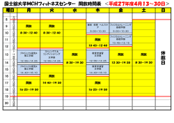 フィットネスセンター開放時間表＜4月13-30日＞（PDF 57KB