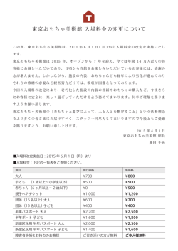 東京おもちゃ美術館 入場料金の変更について