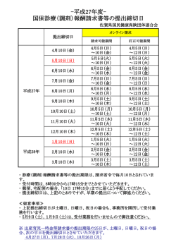 -平成27年度- 国保診療（調剤）報酬請求書等の提出締切日