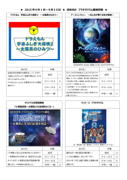 2015 年9月 1 日～9月30日 団体向け プラネタリウム番組詳細