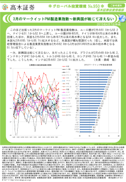 3月のﾏｰｸｲｯﾄPMI製造業指数〜新興国が総じて冴えない(2015/4/7作成)
