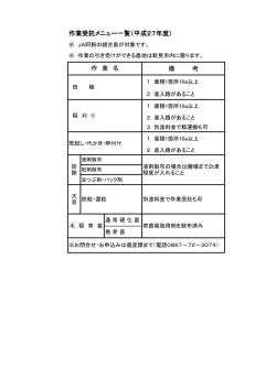 備 考 作 業 名 作業受託メニュー一覧（平成27年度）