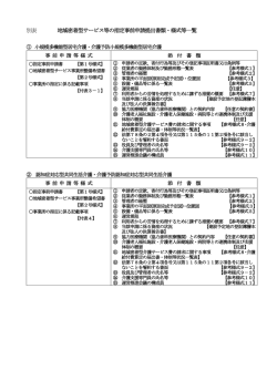 別表 地域密着型サービス等の指定事前申請提出書類・様式等一覧
