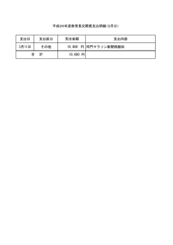 支出日 支出区分 支出内容 3月11日 その他 10,800 円 将門マラソン