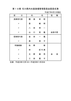 第19期 石川県内水面漁場管理委員会委員名簿