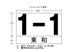 ナンバーカード見本 ※ 数字、文字は太く、大きく、はっきり書く ※ 数字の