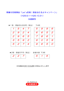 懸賞付定期預金「Let`s定期！現金当たるよキャンペーン」 （H26.9.1