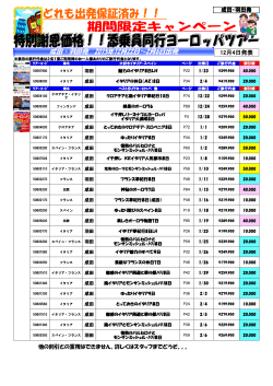 成田・羽田発 2015年12月22日～2月6日出発