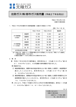 北陸ガス(株)都市ガス販売量（平成27年8月分）