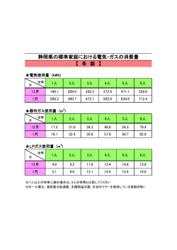 静岡県の標準家庭における電気・ガスの消費量 【 冬 版 】