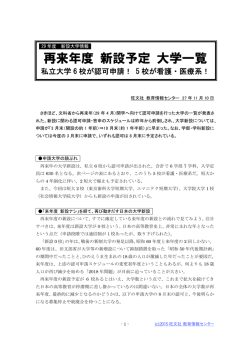 再来年度 新設予定 大学一覧｜旺文社教育情報センター