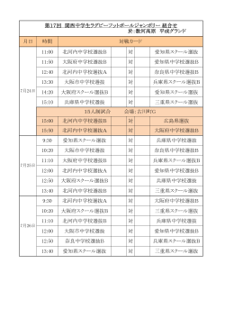 月日 時間 11:00 北河内中学校選抜B 対 愛知県スクール選抜 11:50