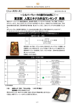 東京駅 人気エキナカ弁当ランキング 発表
