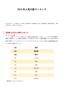 2015年人気の駅ランキング（一都三県） - PRINCE-LAND