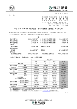 平成 27 年 10 月の月間売買実績・取引口座数等（速報値）の