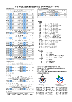 小松・のと里山空港発着航空時刻表 2015年9月分（9/1～9/30）